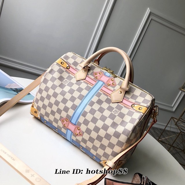 路易威登LV女包 LV白格手提肩背女包 N41063 經典LV掛鎖絲印圖案 SPEEDY 30手袋 xxlv1099